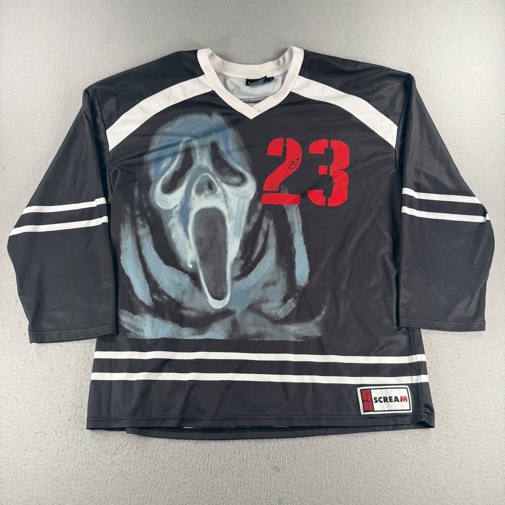 Scream VI Ghostface Hockey Jersey Mens L Black Gray #23 Horror Movie Long Sleeve